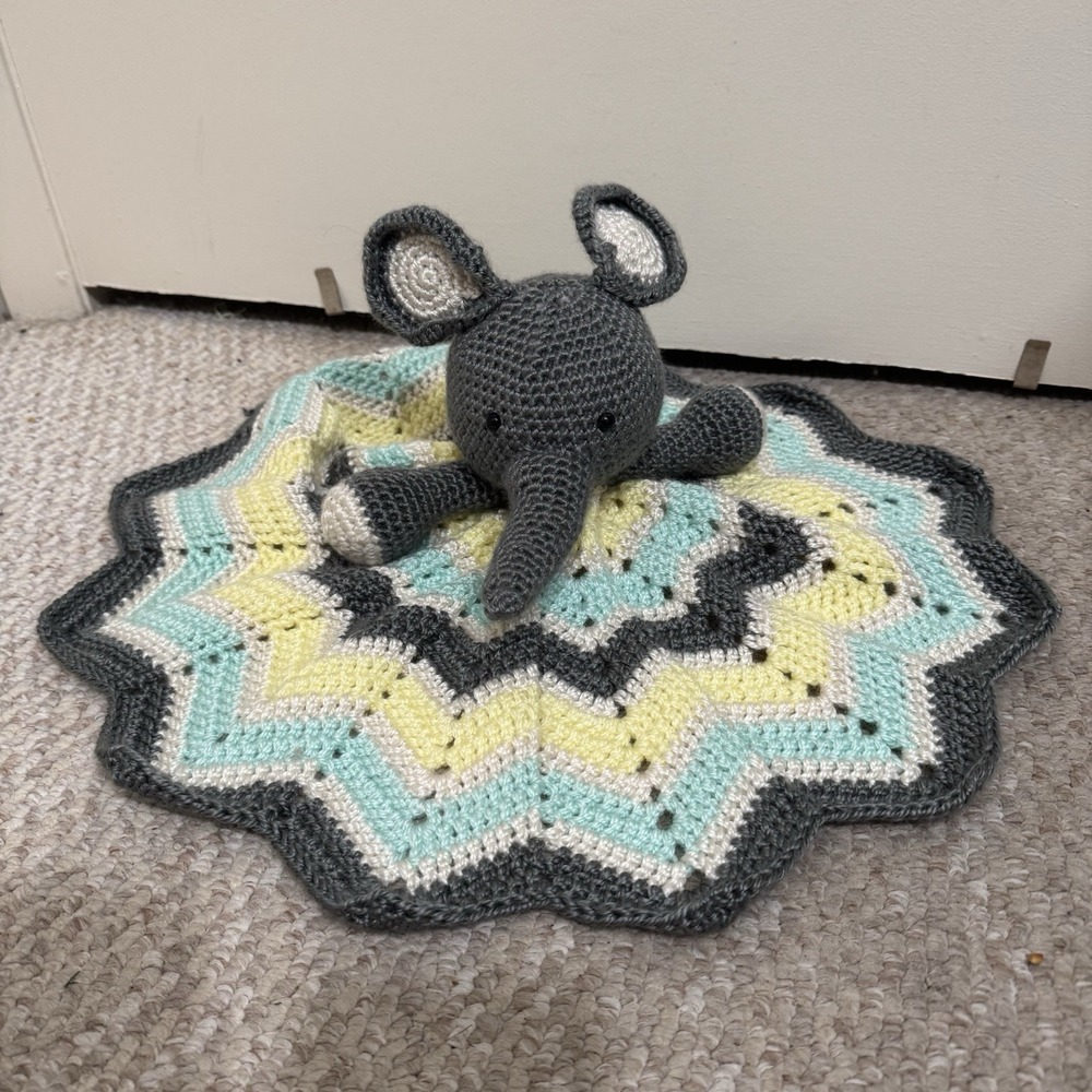 Crochet Elephant Stuffed Animal Gray Multi-Color Toy Handmade - Picture 7 of 7
